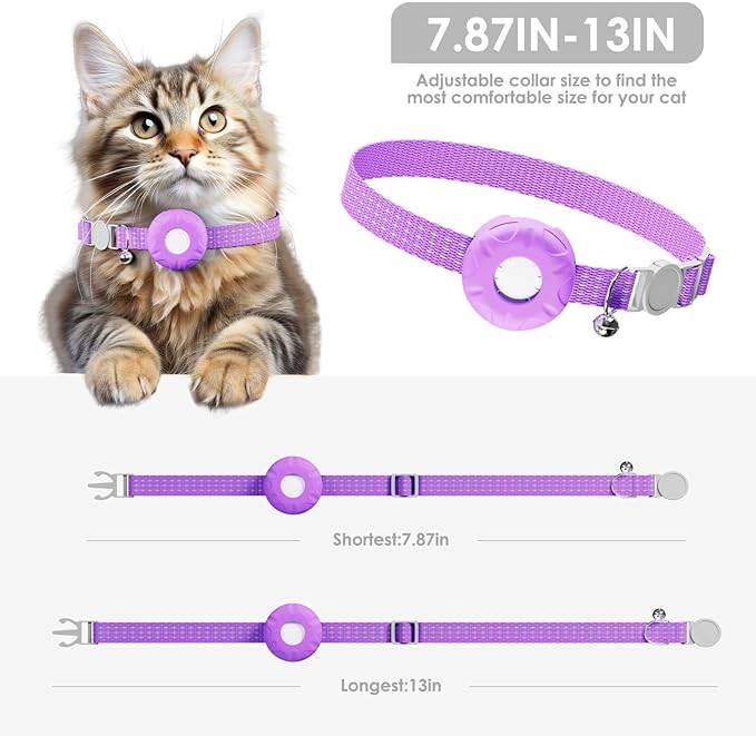 Cat GPS Tracker, Smart Cat GPS Tracker Compatible with Apple Find My App (Only iOS), No Monthly Fee, Waterproof (White Tracker, Purple Cat Collar)