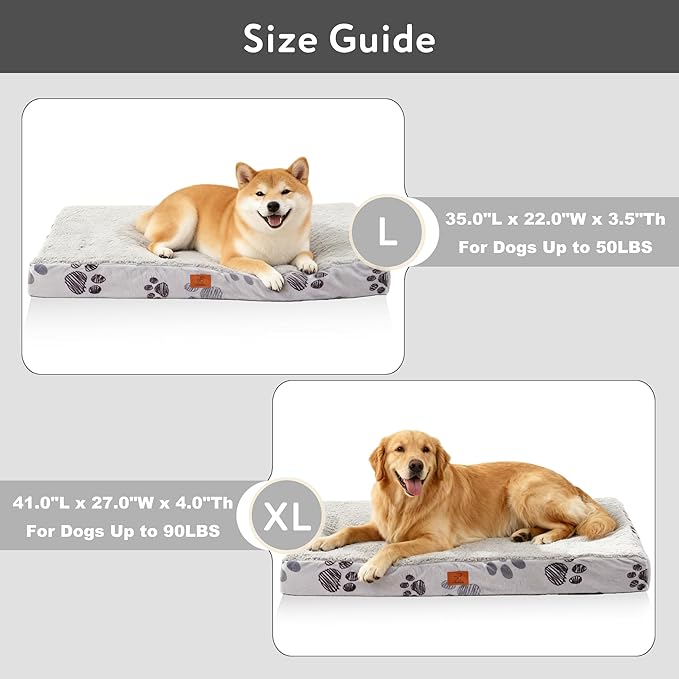 Waterproof Orthopedic Dog Bed for Extra Large Dogs 41x27x4 Inch - Egg Crate Foam Pet Crate Bed with Removable Washable Cover, Plush Top Anti-Slip Bed Mat, Christmas Red