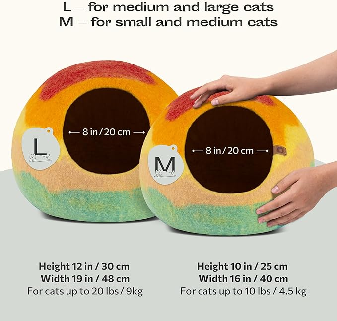 MEOWFIA Cat Cave – Premium Felt Cat Bed for Indoor Cats, Handmade Merino Wool (Tucson Sunset, Large)