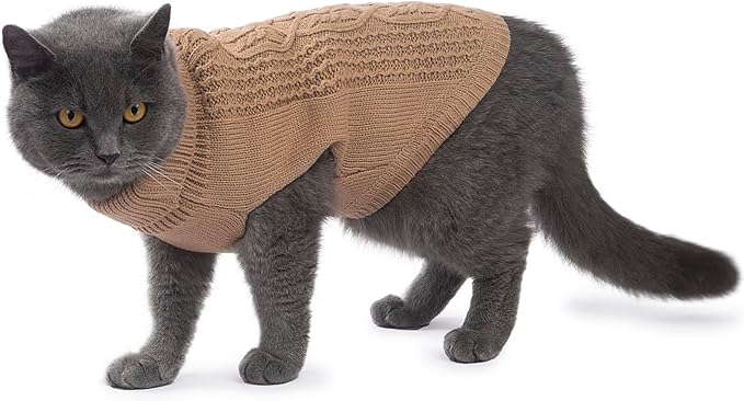 Stretchy Cat Sweater - 17 Colors & 6 Sizes | Snug Winter-Ready Knit for Boy/Girl Cats & Kittens(Khaki, X-Small)