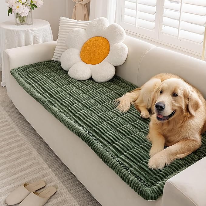 FUNNY FUZZY Pet Couch Covers for Sofa, Washable Dog Couch Cover Protector, Flannel Couch Covers for Dogs Pet- Friendly Mat Bed Sofa Cover (Dark Green, 27.6"×59.1")