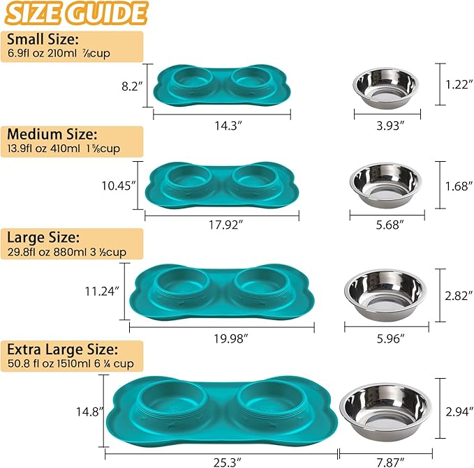 Hubulk Pet Dog Bowls 2 Stainless Steel Dog Bowl with No Spill Non-Skid Silicone Mat + Pet Food Scoop Water and Food Feeder Bowls for Feeding Small Medium Large Dogs Cats Puppies (Small, Green)