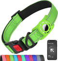 Airtag Dog Collar with AirTag Holder for Medium Dogs, Reflective, Soft Padded & Safety Locking Buckle, Nylon Pet Collars Adjustable for All Breeds, Green,M