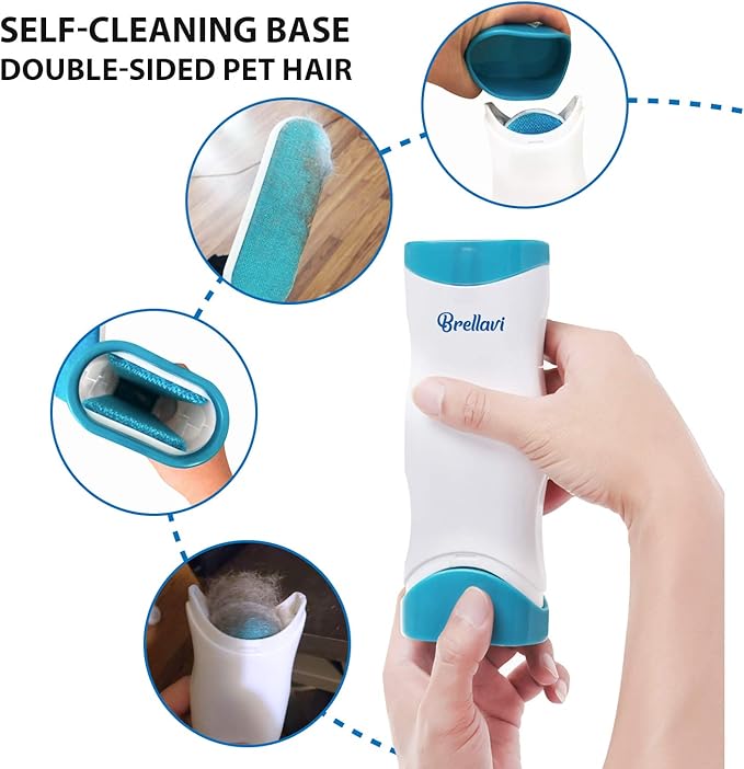Pet Hair Remover for Clothes: Reusable Dog Cat Fur Lint Removal Brush for Clothes Furniture Couch Carpet Bed Car Seat - Self-Cleaning for Pet Owners (Fresh Blue, 1 Pack)