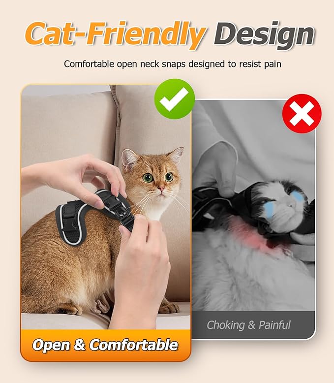 Halypet Cat Harness and Leash Set [MAX Safety 4th-Gen Upgrade] Escape Proof Adjustable Cat Leash Comfortable Soft Vest Easy to Wear Kitten Harness with Reflective Strip for Cats Walking, XS Black