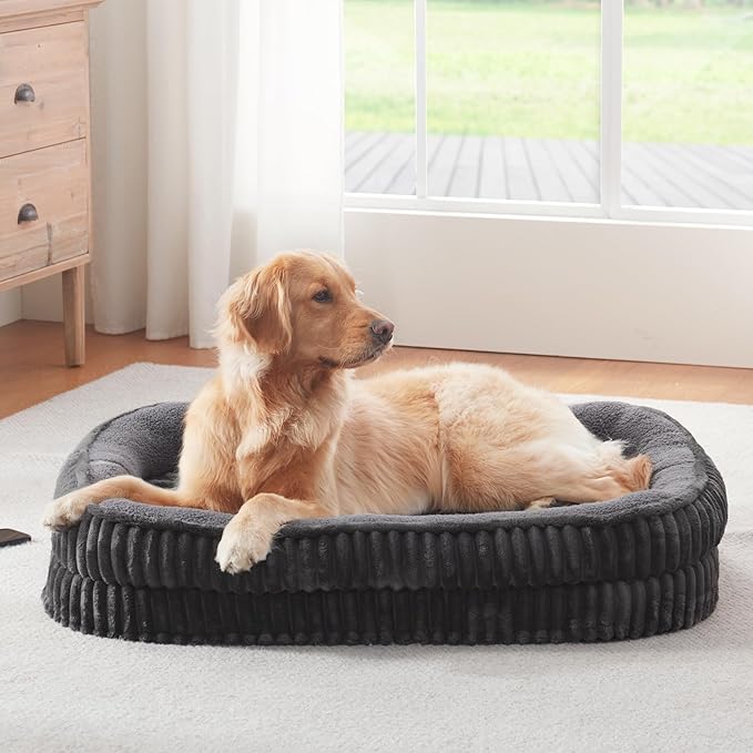 Orthopedic Dog Bed for Large Dogs Breeds, High Density Egg Crate Foam Dog Sofa Beds,Oval Kennel Bed, Pet Couch Bed with Four Sided Bolster, Removable Washable Cover& Non-Slip Bottom
