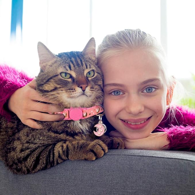2Pcs Breakaway Cats Collars Cat Collars for Boy & Girl Cats Adjustable Kitten Collars with Bell,Pink+Teal,8"-13.1"