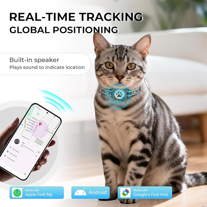 GPS Cat Tracker Collar(iOS & Android), Bluetooth Mini GPS Dog Tracker, Smart Pet Activity Tracker, No Monthly Fee, Work with Apple Find My & Google Find Hub, Finder Tag for Pets,Items Green 1 Pack