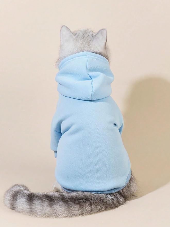 QWINEE Basic Dog Hoodie Sweatshirt Puppy Sweater Warm Cat Costumes Pet Clothes for Chihuahua Puppy Kitten Small Medium Dogs Light Blue X-Small