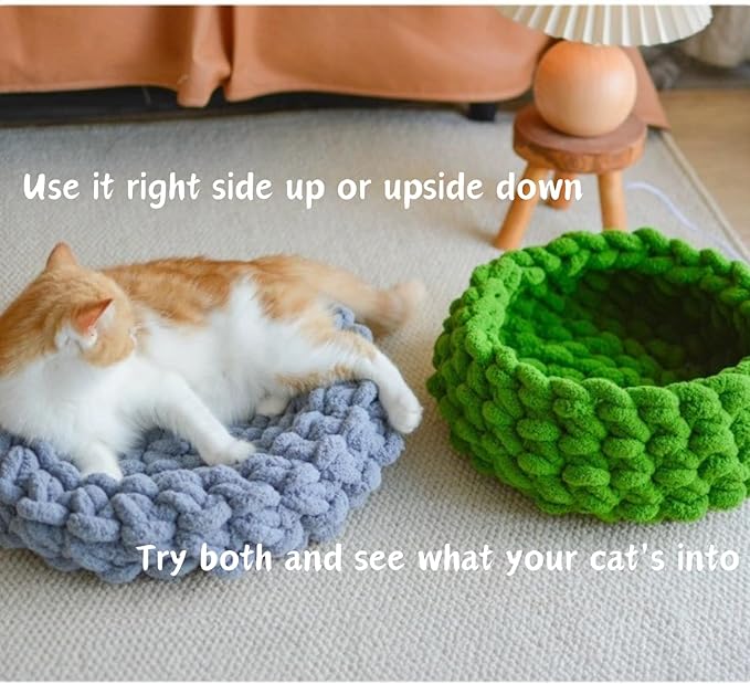 Cat Nest Bed - Premium Self Warming Handwoven Washable Extra Soft Round Cave House for Indoor Kitten & Kitty, Small & Large (Grayish Blue,Medium)
