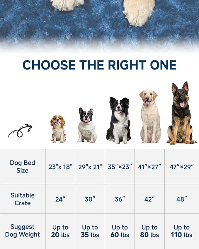 KSIIA Washable Dog Bed Comfy Dog Crate Pad Deluxe Plush Pet Bed Non-Slip Kennel Pad for Large Dogs, 41" x 27", Blue