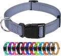 TagME Reflective Nylon Dog Collars, Adjustable Classic Pet Collar with Quick Release Buckle for Extra Large Dogs, Grey, 1¼"Width