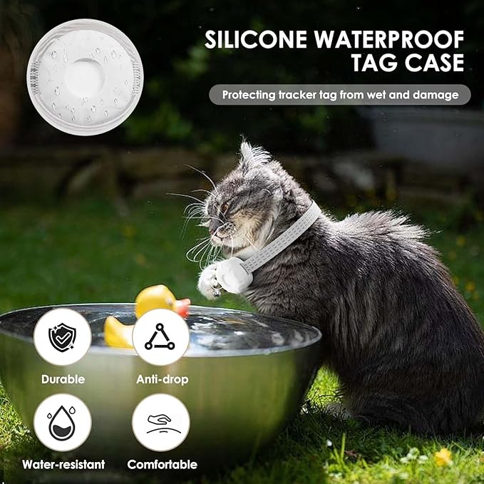 Cat GPS Tracker, Smart Cat Tracker Compatible with Apple Find My App (Only iOS), No Monthly Fee, Waterproof (White Tracker, White Cat Collar)