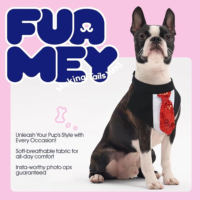 FUAMEY Dog Tie Bandanas,Formal Dogs Wedding Tuxedo Attire Puppy Collar with Ties Birthday Puppy Costume Adjustable Party Ball Tux,Doggies Valentines Cosplay for Small Medium Large Pet S