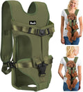Lukovee Dog Backpack Carrier, Legs Out Easy-fit Dog Front Carrier for Small Medium Dogs, Adjustable Hands Free Dog Chest Carrier for Hiking Cycling (Green-4,Medium)