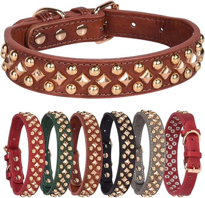 Spiked Dog Collar Soft Pu Leather Mushrooms Rivet Spike Studded Puppy Adjustable Pet Collars for Small Breeds (XS, Red3)