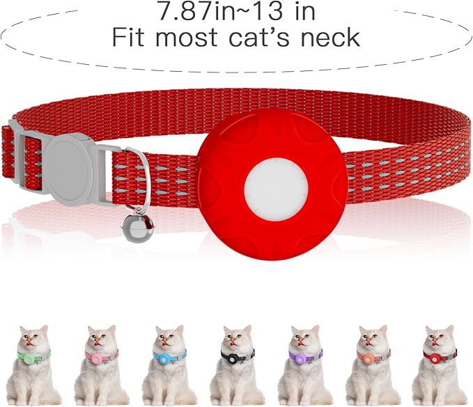 Cat GPS Tracker for Cats, Waterproof Pet GPS Tracker,Compatible with Apple Find My App (Only iOS), No Monthly Fee, Red