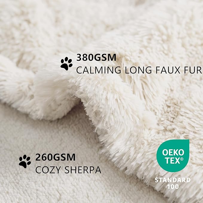 gogobunny Waterproof Dog Blanket for Couch & Furniture Protection - Super Soft Reversible Throw for Large Dogs & Cats, Calming Washable Fur & Sherpa Pet Blanket (50x60 Inch, Cream)