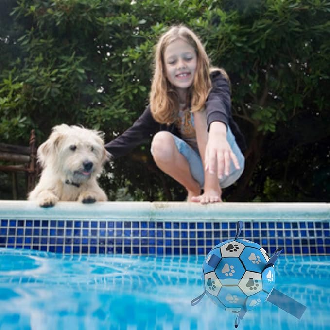 Dog Soccer Ball, Interactive Toys for Tug of War, Puppy Birthday Gifts, Tug Toy, Water Toy, Durable Balls for Small & Medium Size(8 inch-Blue)