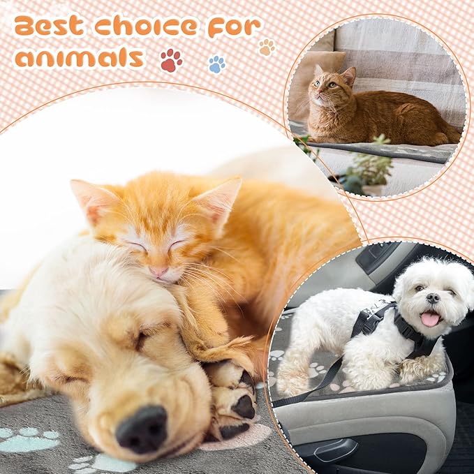 Tatuo 4 Pcs Dog Blanket for Pet Cat Blankets Indoor Puppy Teething Stuff Toys Paw Print Fleece Soft Blanket Sleep Mat for Guinea Pig Cage(Dark Gray,Small(24 x 16 Inch),Square)