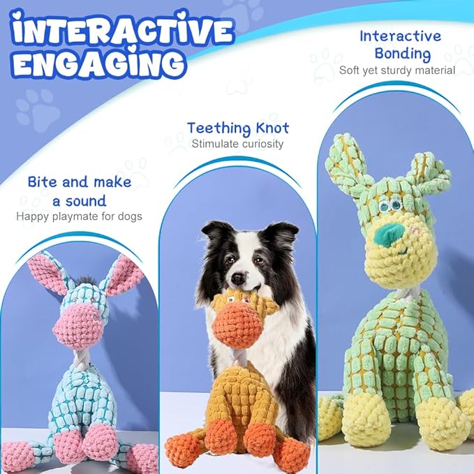 2025 New Dog Toys, Indestructible Plush Dog Toy, Dogs Toys for Aggressive Chewers, Dogs Squeaky Chew Toy for Indoor Pups Teething (Orange+Green)