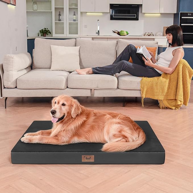 Comfort Dog Bed for Small Dogs & Cats, Waterproof Dog Crate Mat Orthopedic Egg Crate Foam with Washable Removable Cover, Black