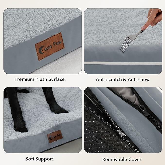 Orthopedic Dog Beds for Large Sized Dogs, Waterproof Egg Crate Foam Medium Dog Couch Beds for Crate 35x22Inch, Washable Pet Beds with Removable Cover and Nonskid Bottom, Grey