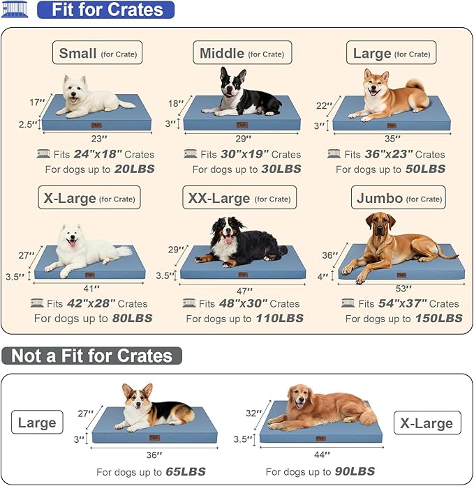 Outdoor Dog Bed for Small Dogs & Cats, Waterproof Dog Crate Mat Orthopedic Egg Crate Foam with Washable Removable Oxford Cover, Blue