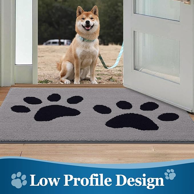 Buganda Dog Door Mat for Muddy Paws, Absorbent Dirt Trapper Washable Indoor Doormats, Non Slip Low-Profile Mud Mat for Dogs, Front Entrance Doormat for Inside Floor (47x32 Inches, Grey)