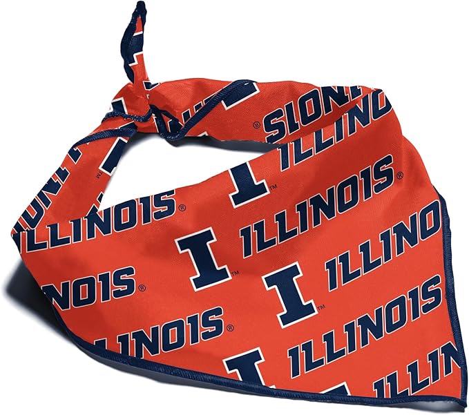 Illinois Fighting Illini Officially Licensed Bandana for Dogs and Cats | Fits Pets Great Gift Idea | Easy-to-Tie (Large, 28")