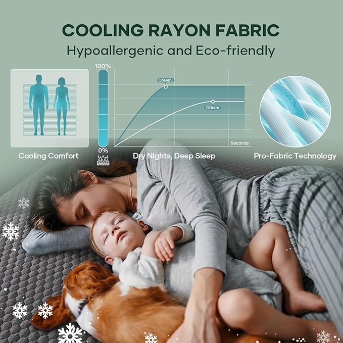 OhGeni 100% Waterproof Mattress Protector, Queen-Gray Size Mattress Pad, Fits 6"-20" Mattresses with Deep Pocket, Cooling, Breathable Fitted Sheets, Soft Bed Cover, Noiseless, Machine Washable