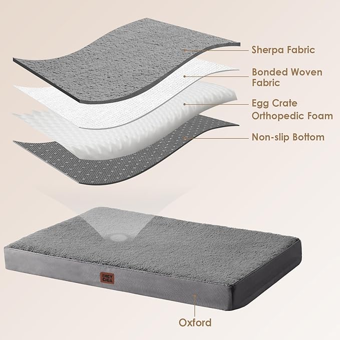 EHEYCIGA Orthopedic XL Dog Beds for Extra Large Dogs with Removable Washable Cover, Grey, 44x32