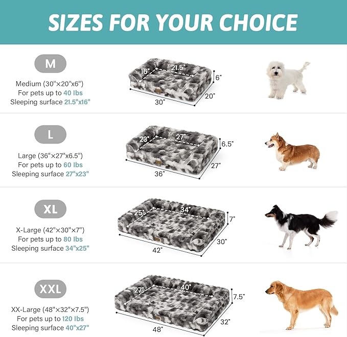 Faux Fur Orthopedic Dog Bed, Large Dog Bed, Supportive Foam Pet Sofa with Waterproof Lining Cover, Washable U-Shaped Pet Couch with Anti-Slip Bottom Design, Tie-dye Grey XL 42x30x7 inch