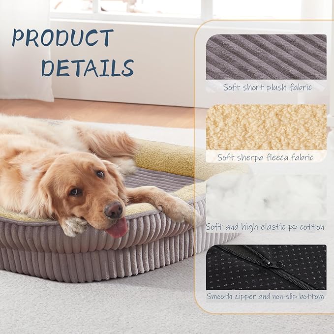 Orthopedic Dog Bed for Extra Large Dogs Breeds, High Density Egg Crate Foam Dog Sofa Beds,Oval Kennel Bed, Pet Couch Bed with Four Sided Bolster, Removable Washable Cover& Non-Slip Bottom