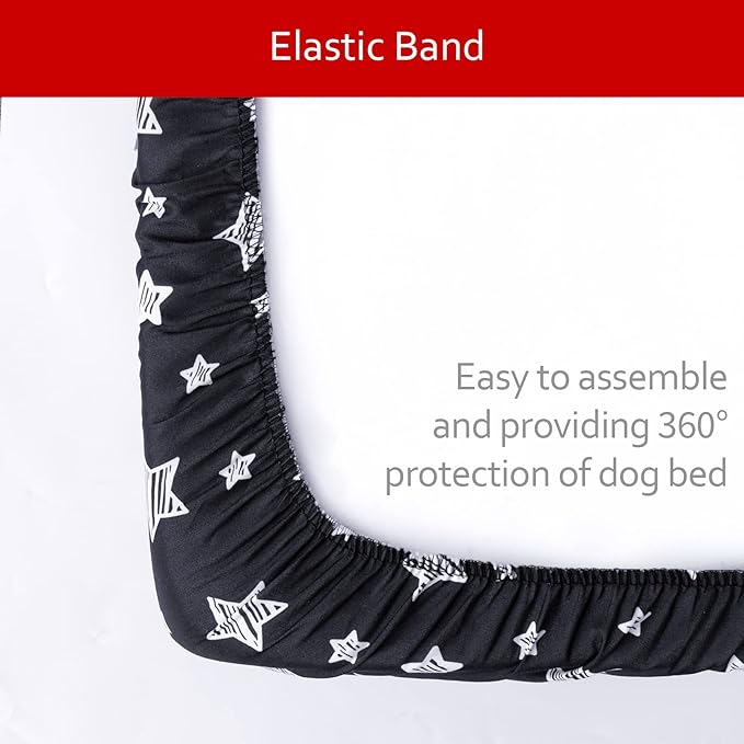 Waterproof Dog Bed Covers Replacement Washable Pet Hair Easy to Remove, Noiseless Quilted Puppy Pet Bed Cover Lovely Black Star Print 20x30 Inches, for Dog/Cat, Cover Only