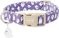 Faygarsle Halloween Dog Collar with Charm, Purple with Ghost Pattern, for Small Medium Large Dogs L