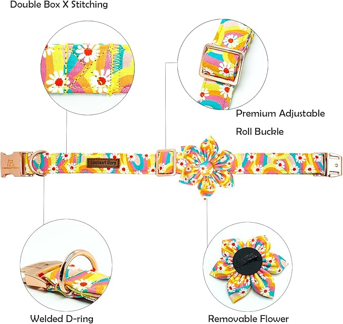 Lionheart glory Dog Collar with Flower, Sunflower Pattern Pet Collar Durable Cute Dog Flower Collars Summer Spring Female Pet Gift Adjustable Dog Collar for Medium Dogs
