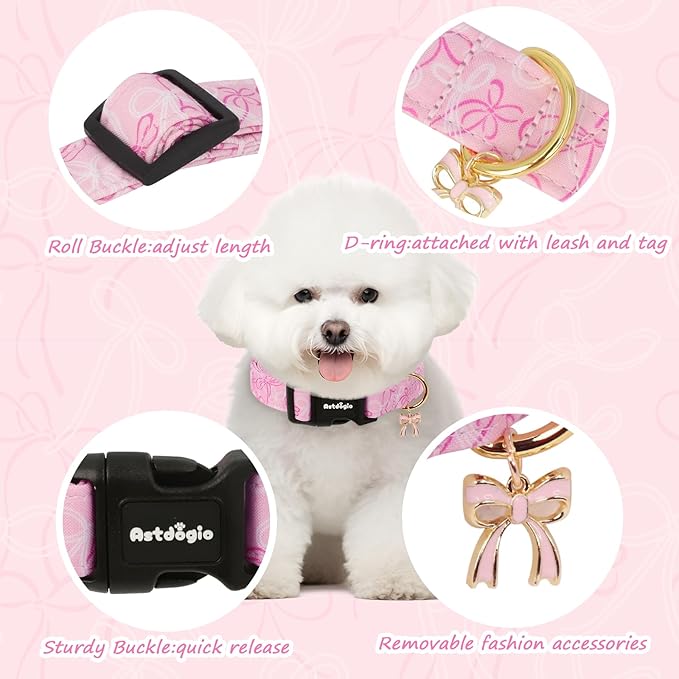 Small Dog Collar, Girl Boy Dog Collars with Bow Pattern, Adjustable Cotton Pink Dog Collar for Puppy, Cute Holiday Collars for Dogs, Ideal for Gifts,Pet Accessory,Daily Walk-S