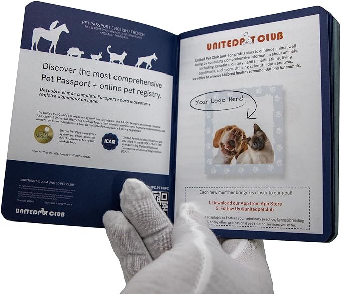 Color Premium PU Leather stitch-sewn Pet Passport Medical Record for Pet Health and Vaccination English + Spanish for Cat, Dog, Puppy and Kitten (Midnight, Single)