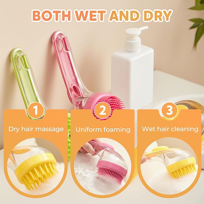 Pet Bath Brush, 2025 New 2 in 1 Dog Bath Brush with Built-in Shampoo Dispenser, Pet Wash Brush for Bathing Dog Grooming Massage Brush for Long Short Haired Dogs Cats Shower (Green, Fine teeth)