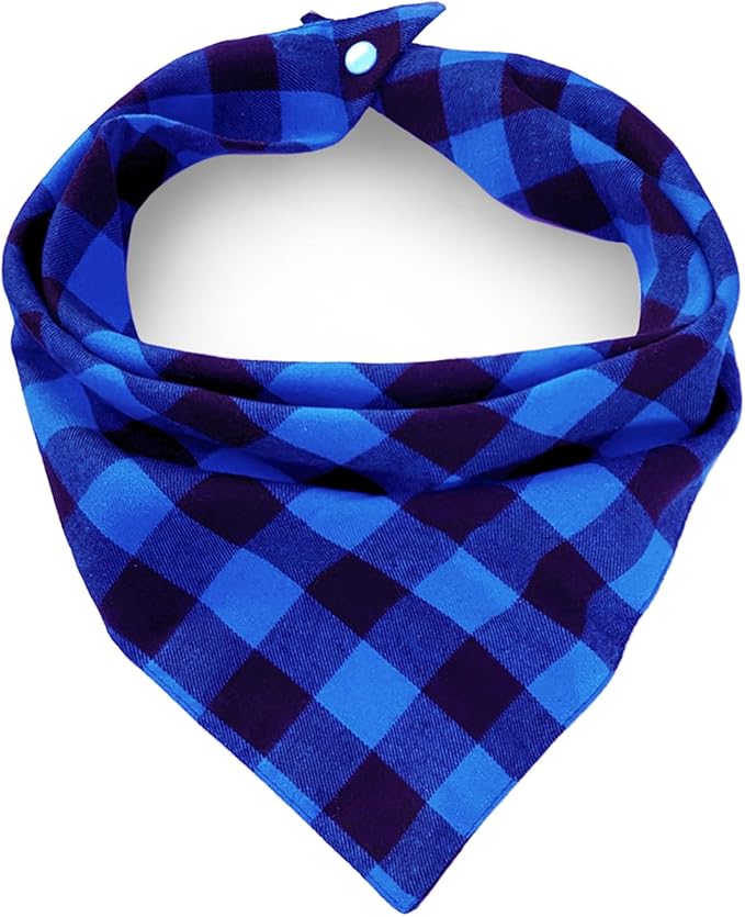 Christmas Plaid Bandana with Button, Fall Dual Layer Soft Cotton Triangle Dog Scarf Kerchief Washable Girl Boy Bandanas Adjustable Accessories for Small Medium Large Extra Large Puppy Pet