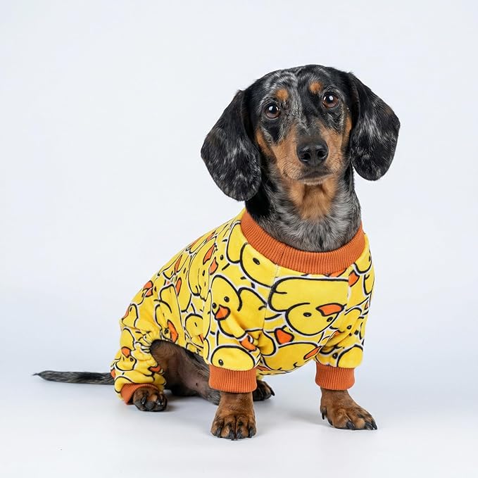 Fitwarm Funny Duck Dog Pajamas, Dog Winter Clothes for Small Dogs Girl, Lightweight Velvet Pet Jumpsuit, Cat Onesie, Yellow, Small