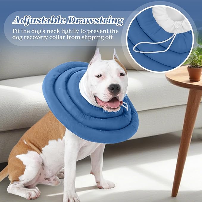 IDOMIK Dog Recovery Collar, Waterproof Soft Dog Cone After Surgery, Comfy Protective Elizabethan Collar Alternative for Dogs Cats, Adjustable Pet Neck Donut Cone Anti-Licking Biting Wounds,Navy,S