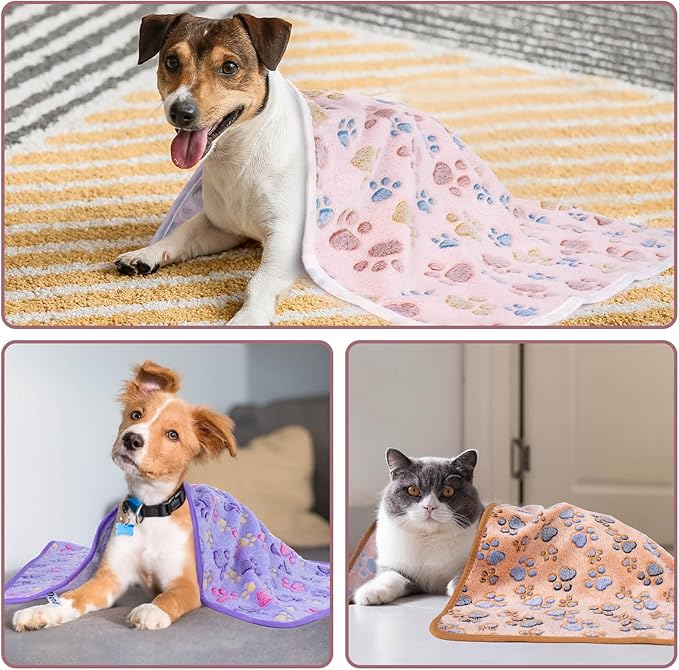 Dono 1 Pack 3 Blankets Soft Fluffy Paw Print Pattern Fleece Pet Blanket Warm Sleep Mat Puppy Kitten Blanket Doggy Mat Paw Print for Animals-23 * 16in