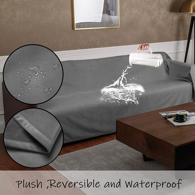 Ameritex Pet Bed Blanket Reversible 100% Waterproof Velvet Super Soft for Sofa and Bed (40x60 Inches, Light Grey+Grey)