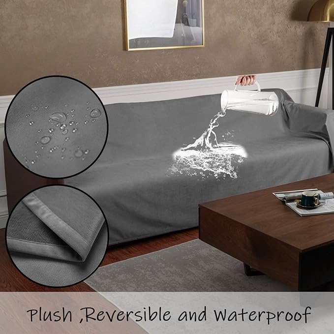 Ameritex Pet Bed Blanket Reversible 100% Waterproof Velvet Super Soft for Sofa and Bed (82x82 Inches, Light Grey+Grey)