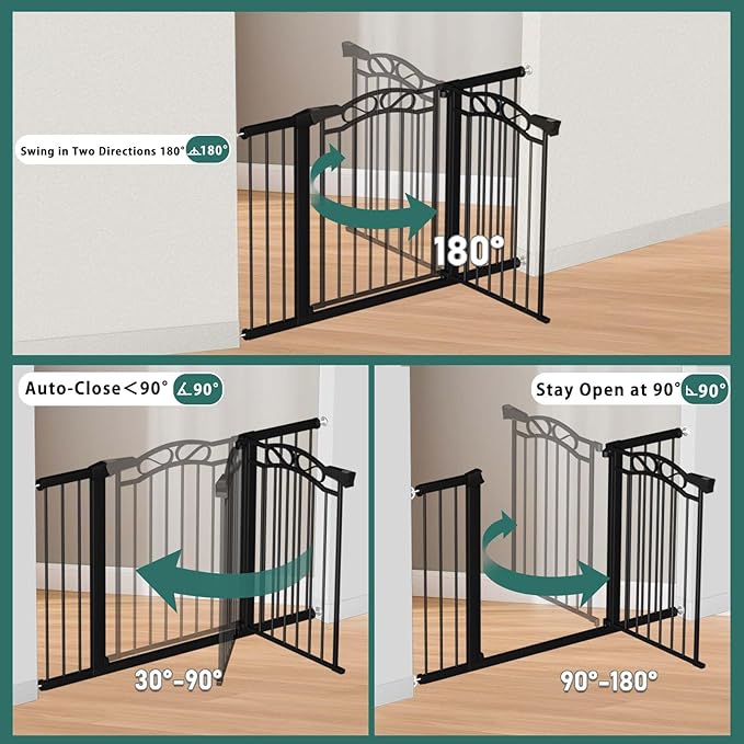 Fairy Baby 65.4"-68.1" Extra Wide Baby Gate with Door, 66 67 68 Inches Walk THR Baby Gates for Stairs Pressure Mounted no Drill, Indoor Tension Metal Child Pet Dog Safety Gate for Kids, Black