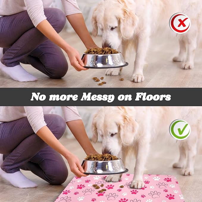 Dog Food Mat, Absorbent Water Bowl Mats Cat Pet Feeding Placemats Pink 16 * 24 inch