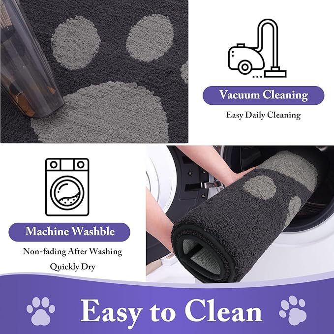 Buganda Dog Door Mat for Muddy Paws, Absorbent Dirt Trapper Non Slip Indoor Doormats, Washable Low-Profile Mat for Mud Dogs, Entryway Carpet for Inside Floor (47x32 Inches, Dark Grey)
