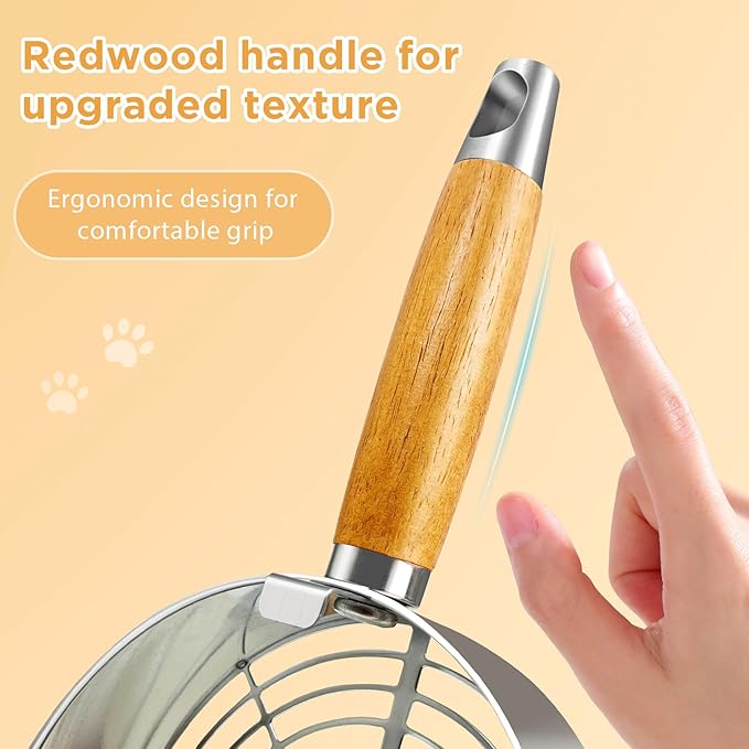 Stainless Steel Litter Scoop, Kitty Litter Scooper, Metal Cat Litter Scoop, Kitten Pooper Lifter, Cat Scooper, Kitty Metal Scooper with Holder for Cat Litter Box Round Holes Easy Cleaning